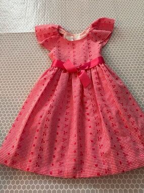 By Bonnie Jean Pink Gingham Dress w Satin Waist Bow w Petticoat Size 6X